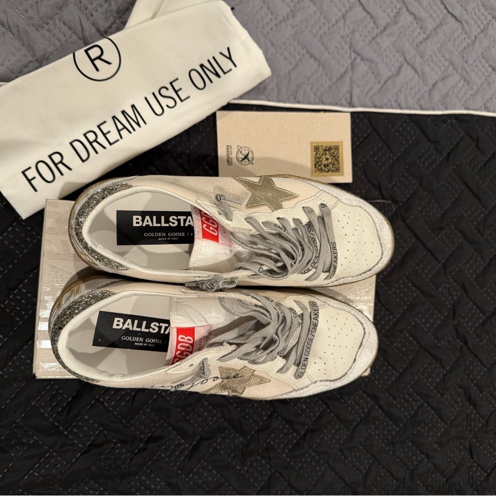 Golden Goose Ball Star Sneakers with gold/silver sparkle detail